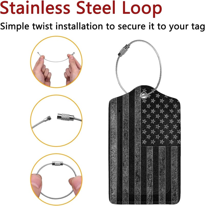 GACCAP 2 Pack Luggage Tags for Suitcase, Privacy Cover ID Label with Stainless Steel and Address Card for Travel Bag Backpack Cruise Ship Essentials Tag Men Boys - Black Grey American Flag - Image 2